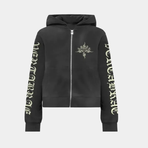 Vertabrae Tattoo Zip Up Hoodie Black